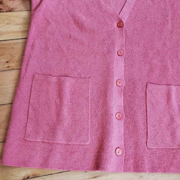 Eileen Fisher Organic Linen Crepe Stretch Boyfriend Cardigan "Coral" - Picture 4 of 10